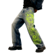 Neon Robot Blueprint Print Oversized Denim Jeans