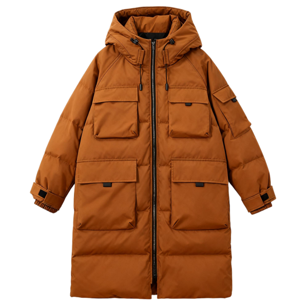Camel Utility Long Puffer Coat