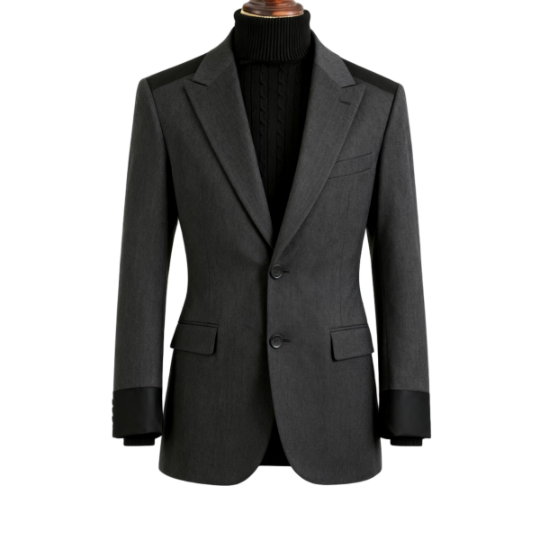 Gray Contrast-panel Slim-fit Blazer