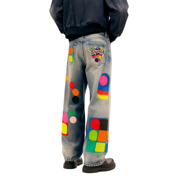Pop Art Pattern Oversized Denim Jeans