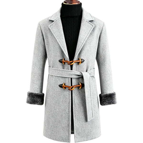 Light Gray Duffle-coat with Fur Cuffs